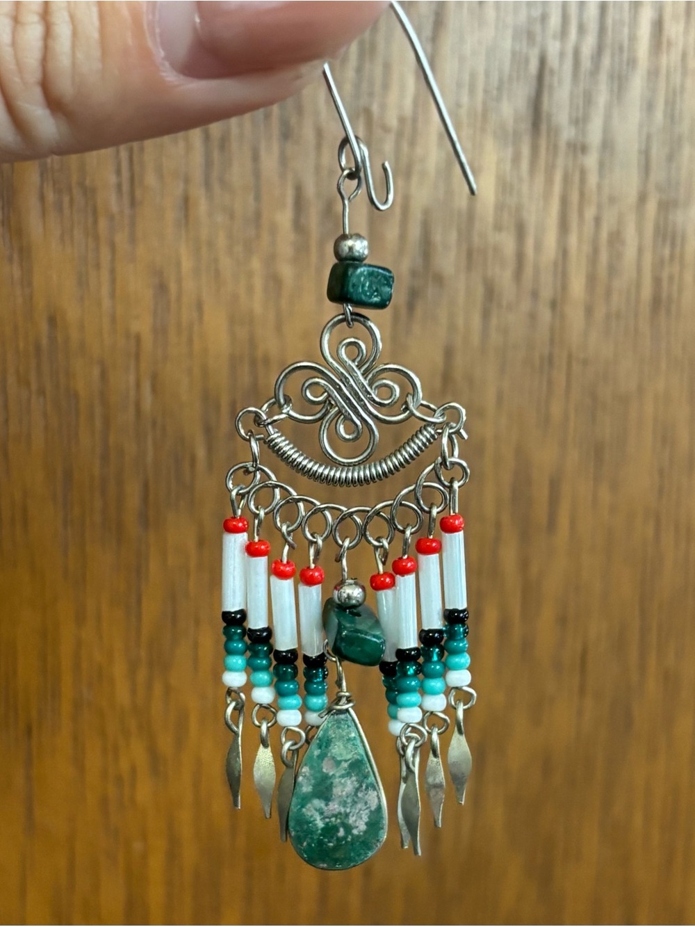 Boho Indigenous Artisan Style Chandelier Earrings – Natural Stone & Liquid Beads